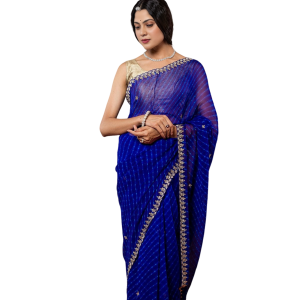 Royal Blue Lehariya Saree with Pearl Kundan Work | 20 Gram Georgette | Jaipurio Traditional Wear